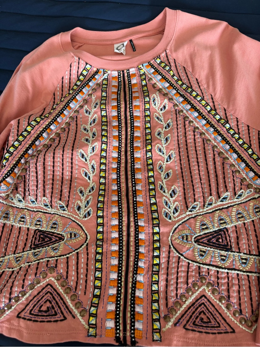 Embellished Coral Long-Sleeve Crop Top - Picture 3 of 4